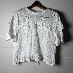 J.O.A. White Eyelet Lined Summer Women's Shirt Size XL